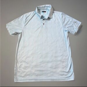 PGA TOUR Mens Large Polo Golf Shirt Light Blue Geo Check Plaid Performance